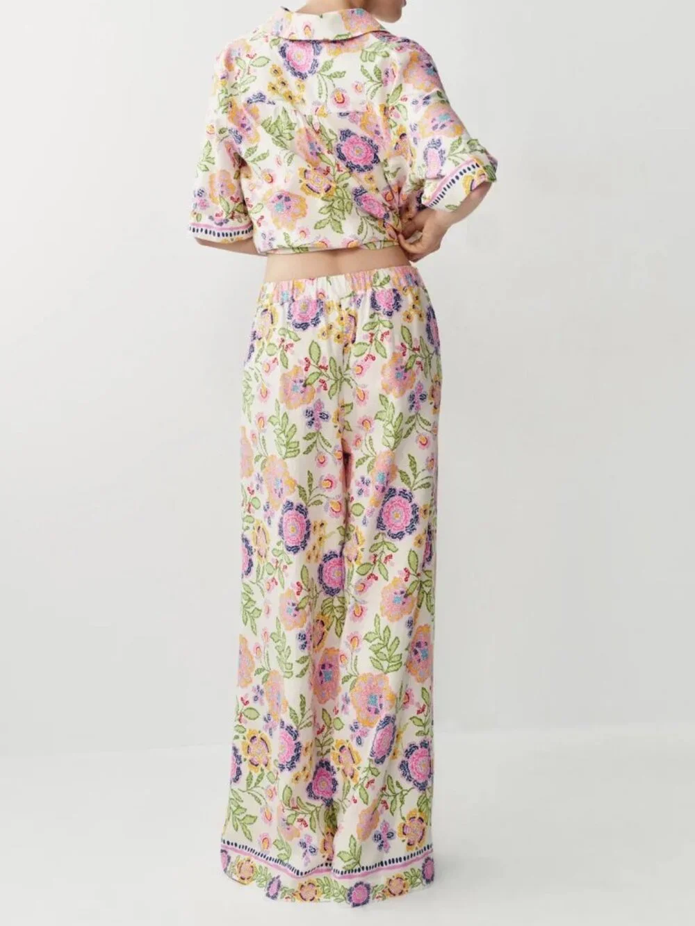 Zara Floral Pastel Cottagecore Pants Multicolor High Rise Size Small NWT